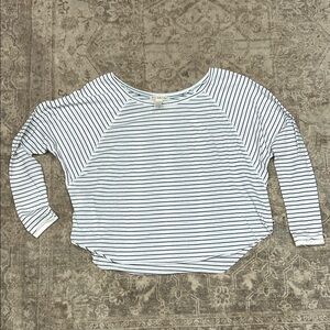 Billabong Women's White and Navy Striped crop shirt